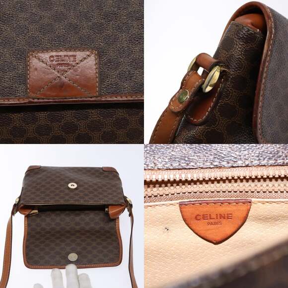 CELINE Macadam Canvas Shoulder Bag Pvc Brown Gold - Picture 11 of 13